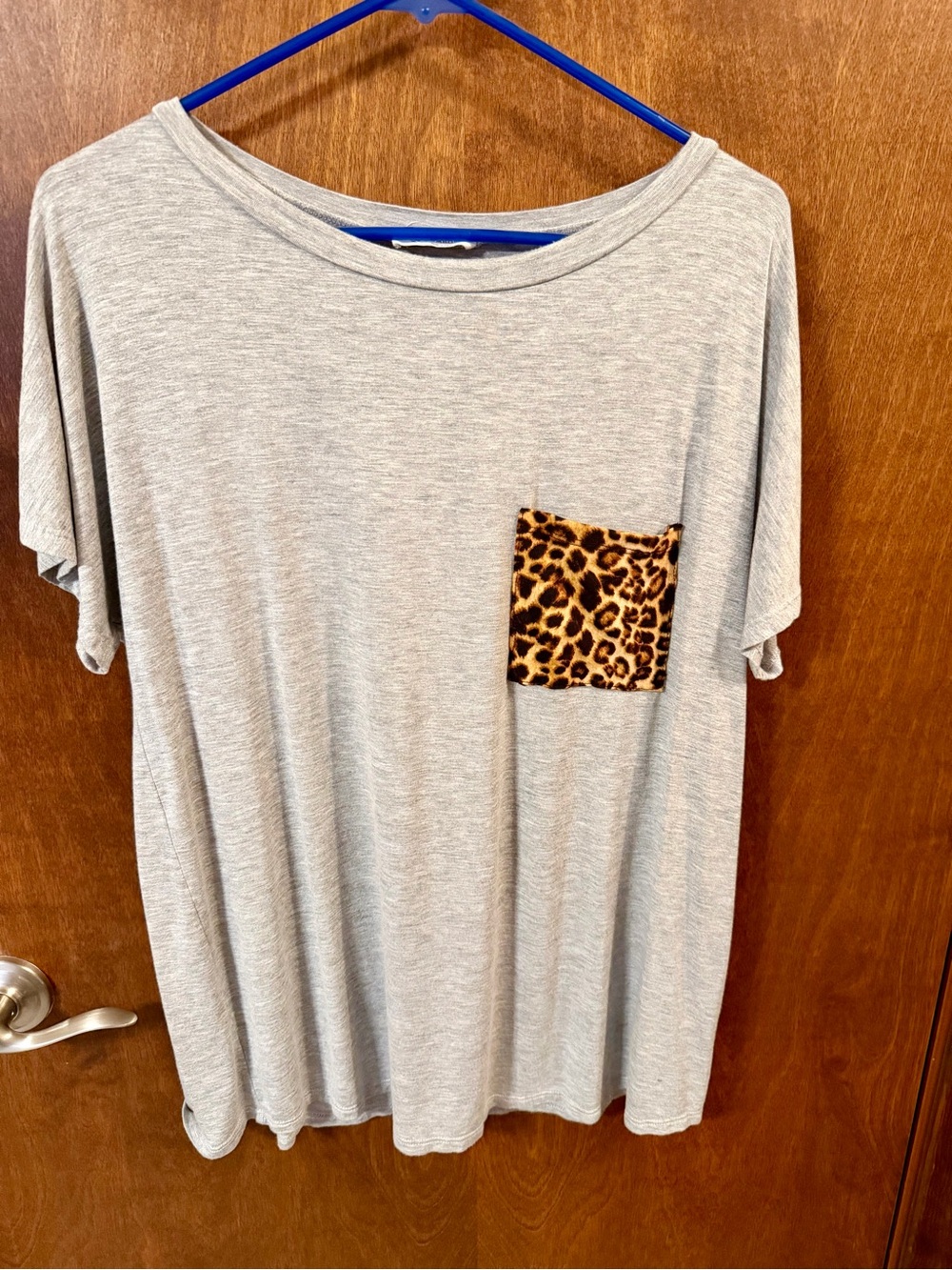 Grey Shirt with Cheetah Print Pocket